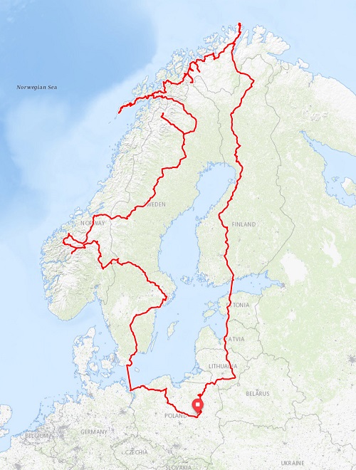 Plan trasy rowerowej na Nordkapp